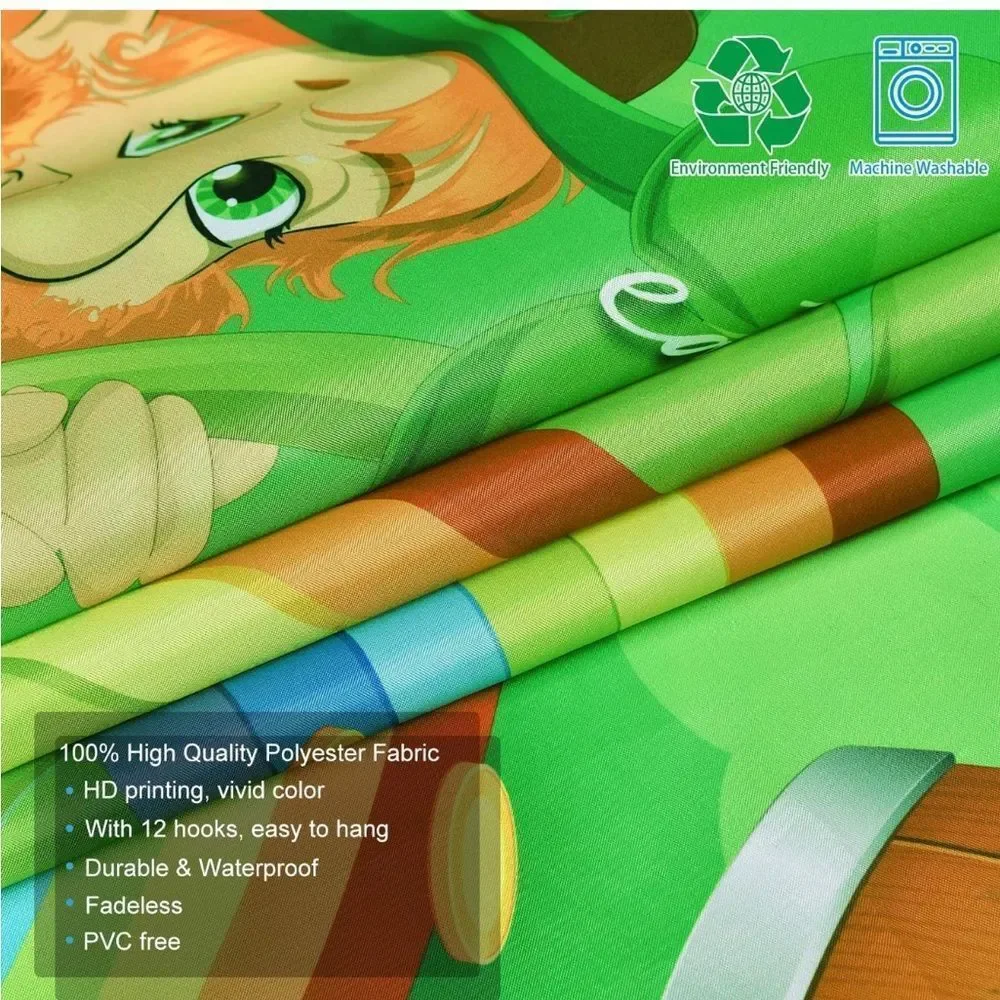 Happy St.Patrick's Day Shower Curtain With 12 Hooks, Clover Shower Curtain